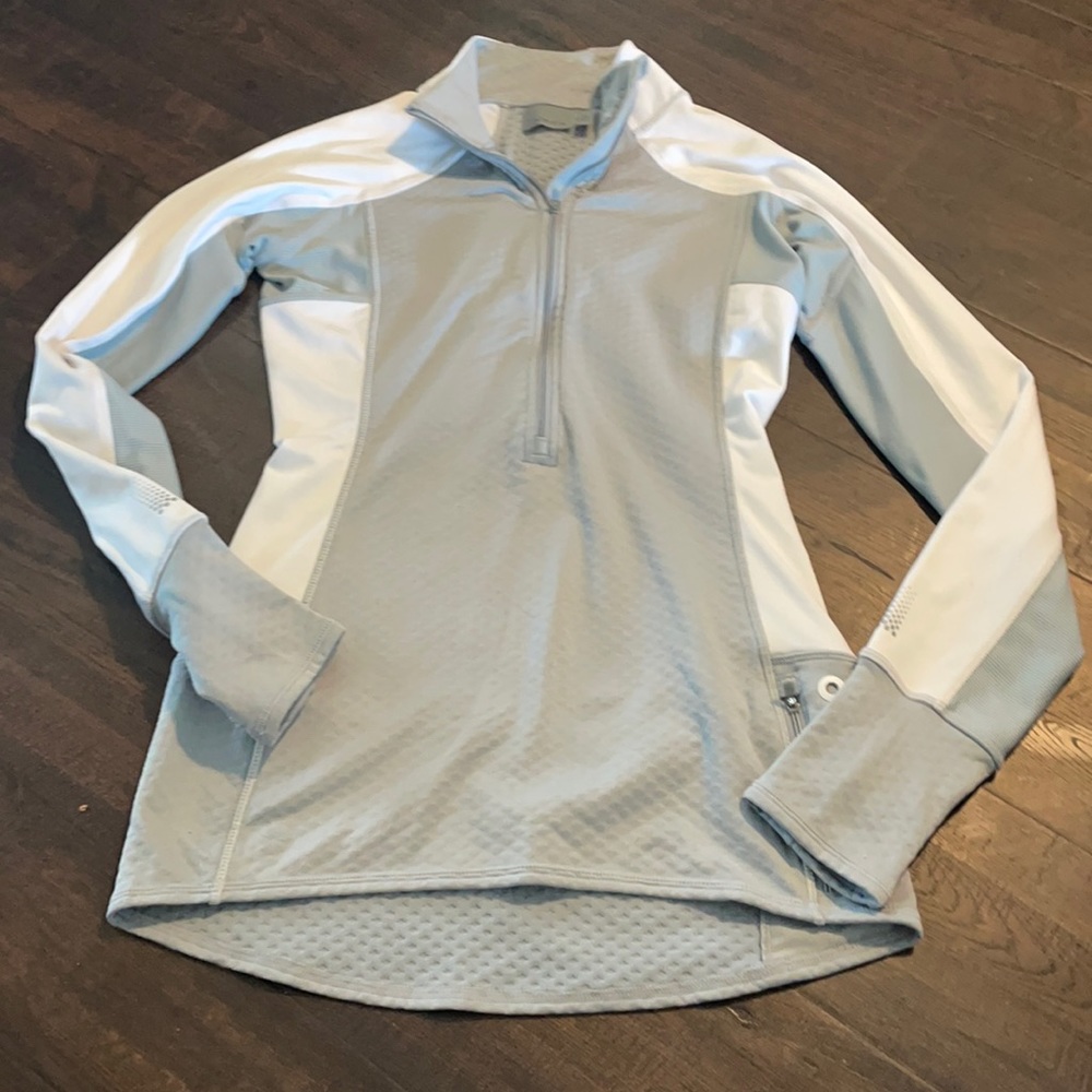 ATHLETA heat zone womens fitted half zip jacket gray and white size xs